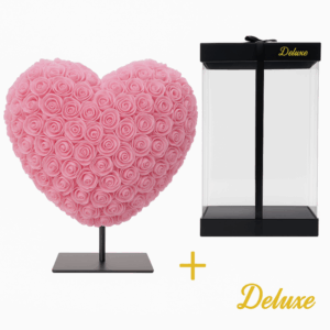 Herz DELUXE auf Ständer 15 cm – Hellrosa Schaum – in luxuriöser Geschenkverpackung 15 cm
