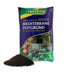 Culvita - Mediterrane Blumenerde 40 Liter inklusive RhizoPlus - Blumenerde für mediterrane Pflanzen u.a. geeignet für Olivenbäume, Zitruspflanzen und Palmen