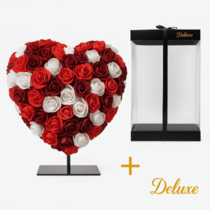Herz DELUXE auf Ständer 15 cm – Gemischter roter, bordeauxfarbener und weißer Schaum – in luxuriöser Geschenkverpackung 15 cm